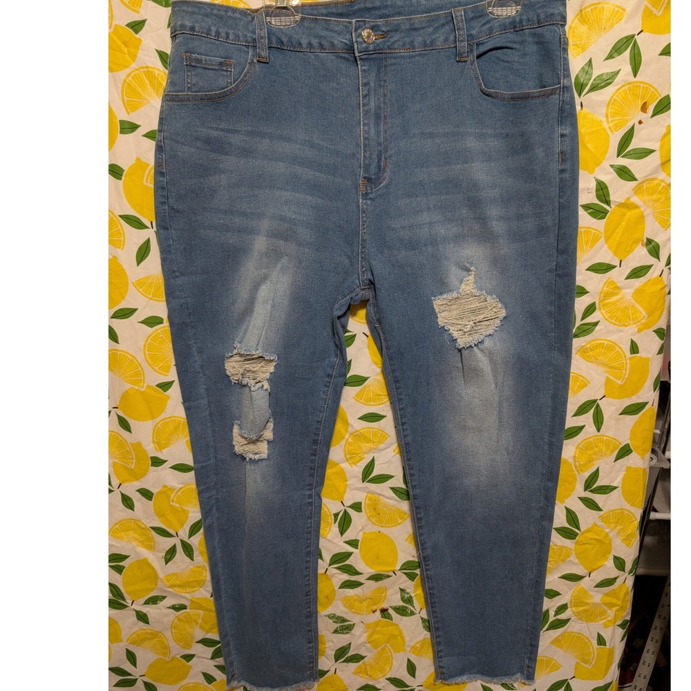 Unbranded Distressed Skinny Jeans Womens 4XL Blue Good Ripped Frayed Hem Stretch